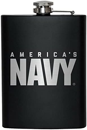 חיל הים 8 oz בקבוק | בקבוק ירק נירוסטה למשקאות חריפים - שחור מט, רעיון מתנה נהדר לוותיקים